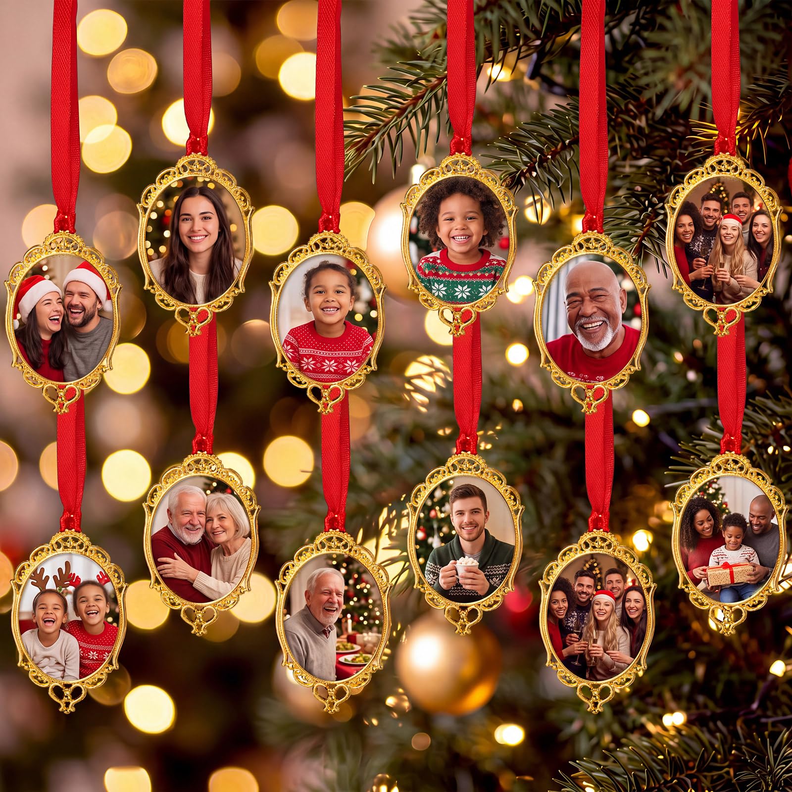 12 adornos pequeños dorados para fotos de Navidad