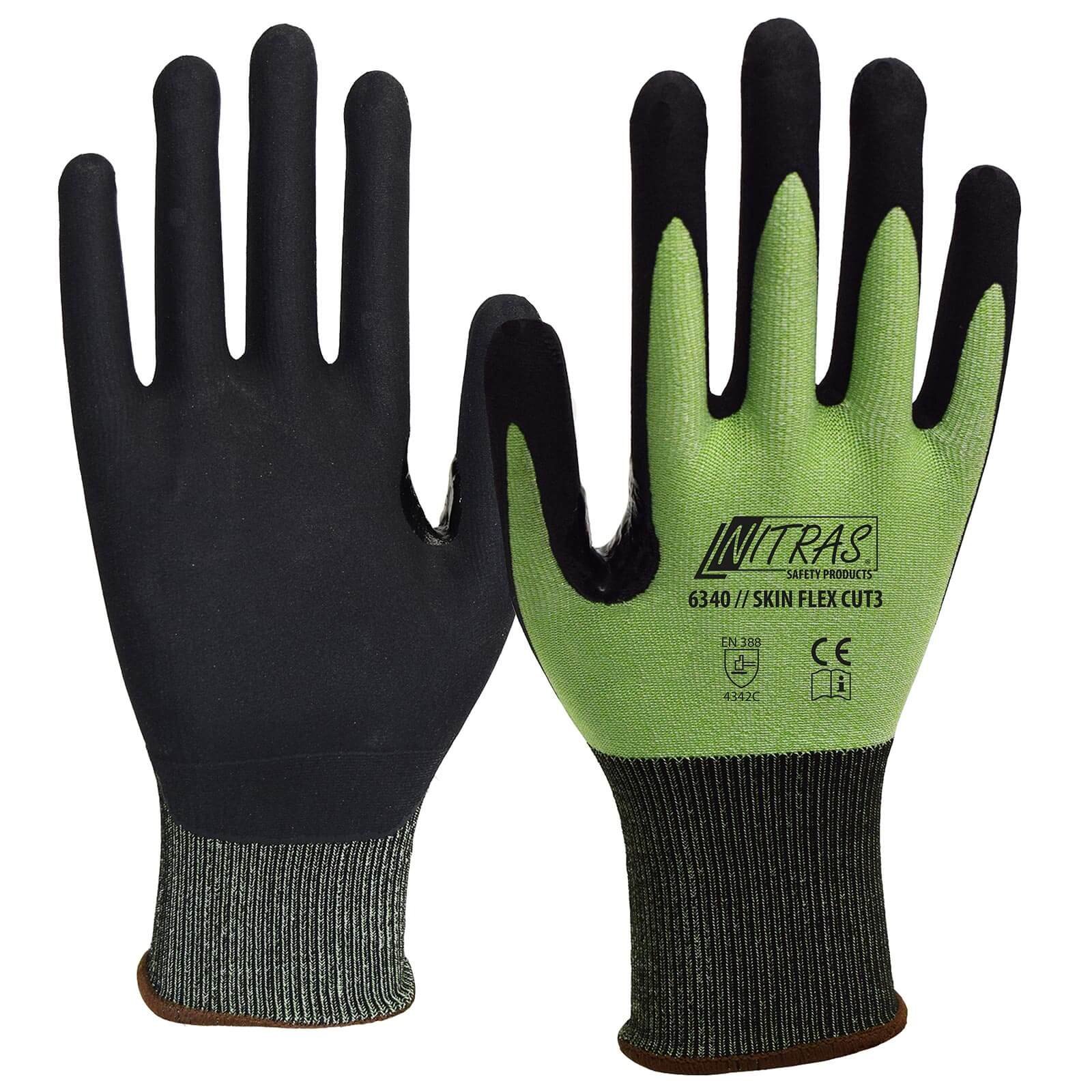 Nitras Schnittschutzhandschuh Skin Flex 6340 CUT 3 - VPE 100 Paar - perfekte Passform, verstärkte Daumenbeuge, Größe:10 (XL)