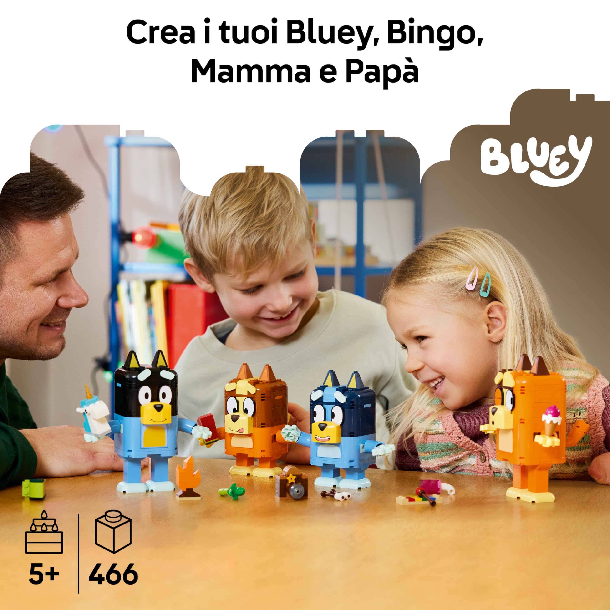 LEGO Bluey Famiglia Bluey in Mattoncini - Giochi Didattici con 4 Personaggi con Diverse Espressioni e Accessori - Set Giocattoli Montessori - Regalo di Compleanno per Bambine e Bambini da 5 Anni 11217