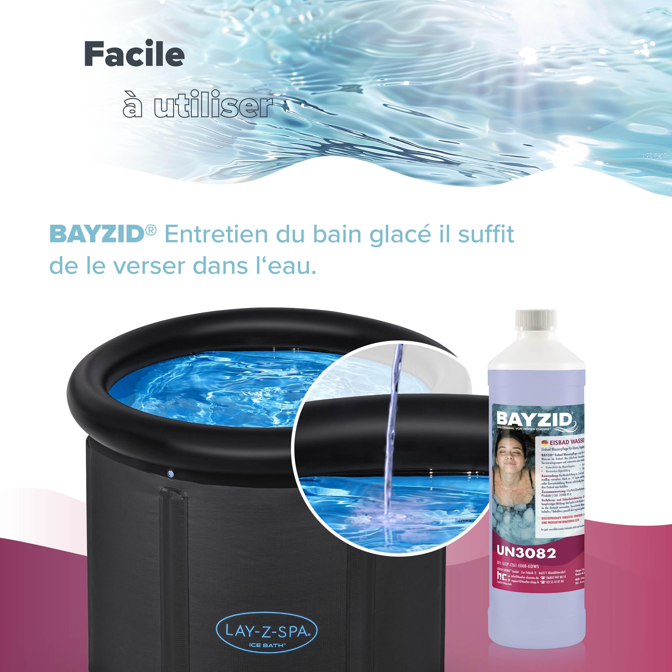 Bayzid Entretien Bain Glacé 6 x 1 L - Désinfection Longue Durée | Traitement de l’Eau sans Chlore pour Bains Froids & Tonneaux de Glace - Anti-Bactéries, Algues et Odeurs