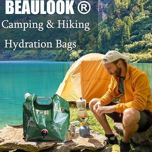 Miniatura 7 de Contenedor de agua plegable de 2 galones con espita para campamento, dispensador de agua sin BPA, jarra de agua de grado alimenticio, bolsa de