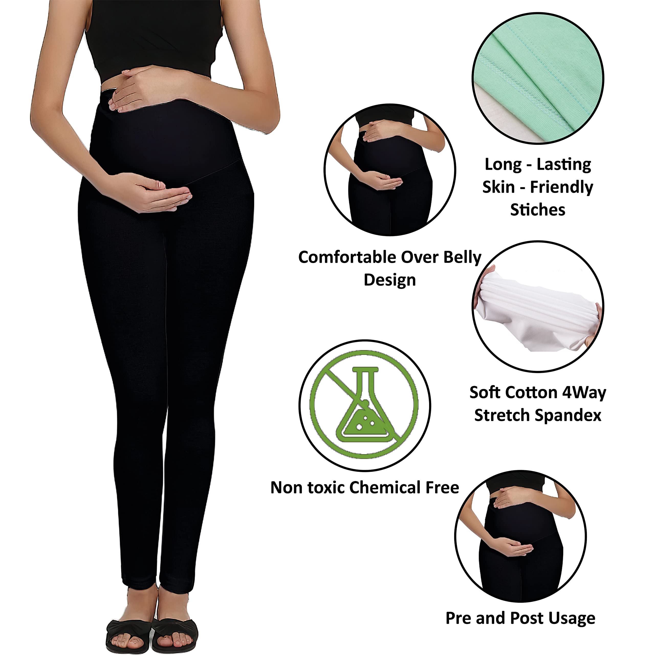 LENAM Cotton Lycra Stretchable Maternity Leggings(Pack of 2) (3XL, Black - White) - Image 3 thumbnail