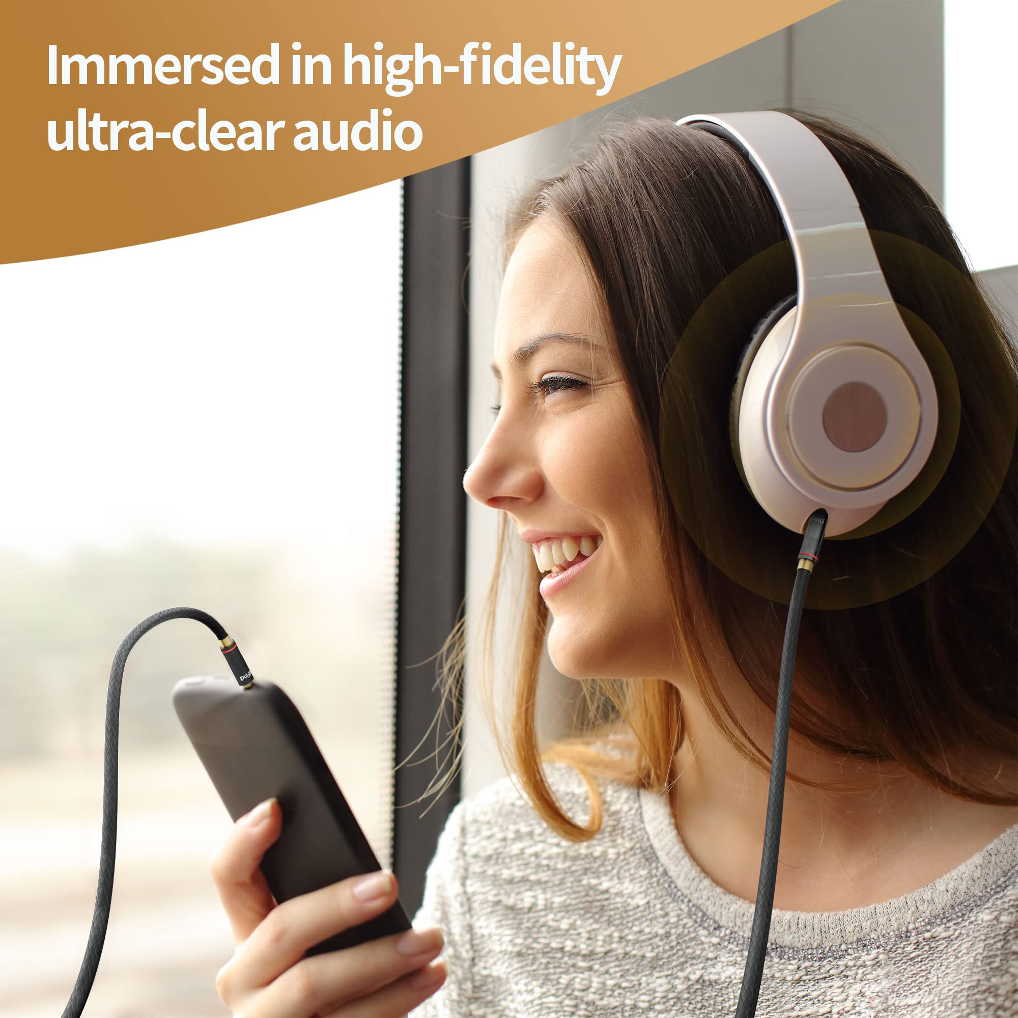 HiFind Geflochtenes 3,5 mm Aux-Kabel (Echter HiFi-Sound, versilbertes Kupfer, SR-geschirmtes Federkern), 3,5 mm geflochtenes Stereo-Audiokabel für Kopfhörer, Auto, Stereoanlage, Lautsprecher, Telefone