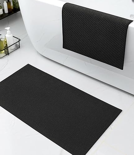 Miniatura 7 de YIHOUSE Juego de 2 tapetes de baño ultrafinos de secado rápido, tapete de baño absorbente para baño, antideslizante, lavable a máquina (negro)