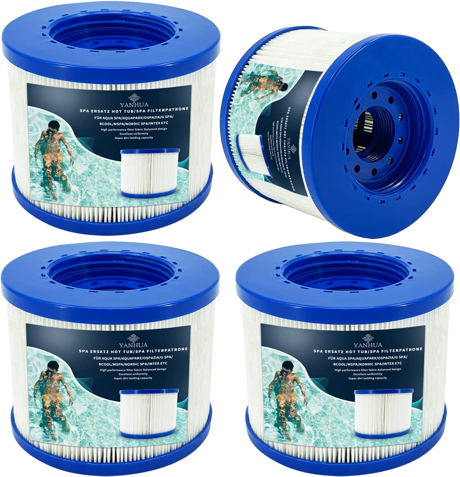 YANHUASpa Filter for Whirlpool, Spa Replacement Hot Tub/Spa Filter Cartridge, Cartridge with Screw Thread for Spa Filter, for Clever Spa, Suitable for Aqua Spa/Aquaparx/Ospazia/Nordic Spa/Etc. (4)