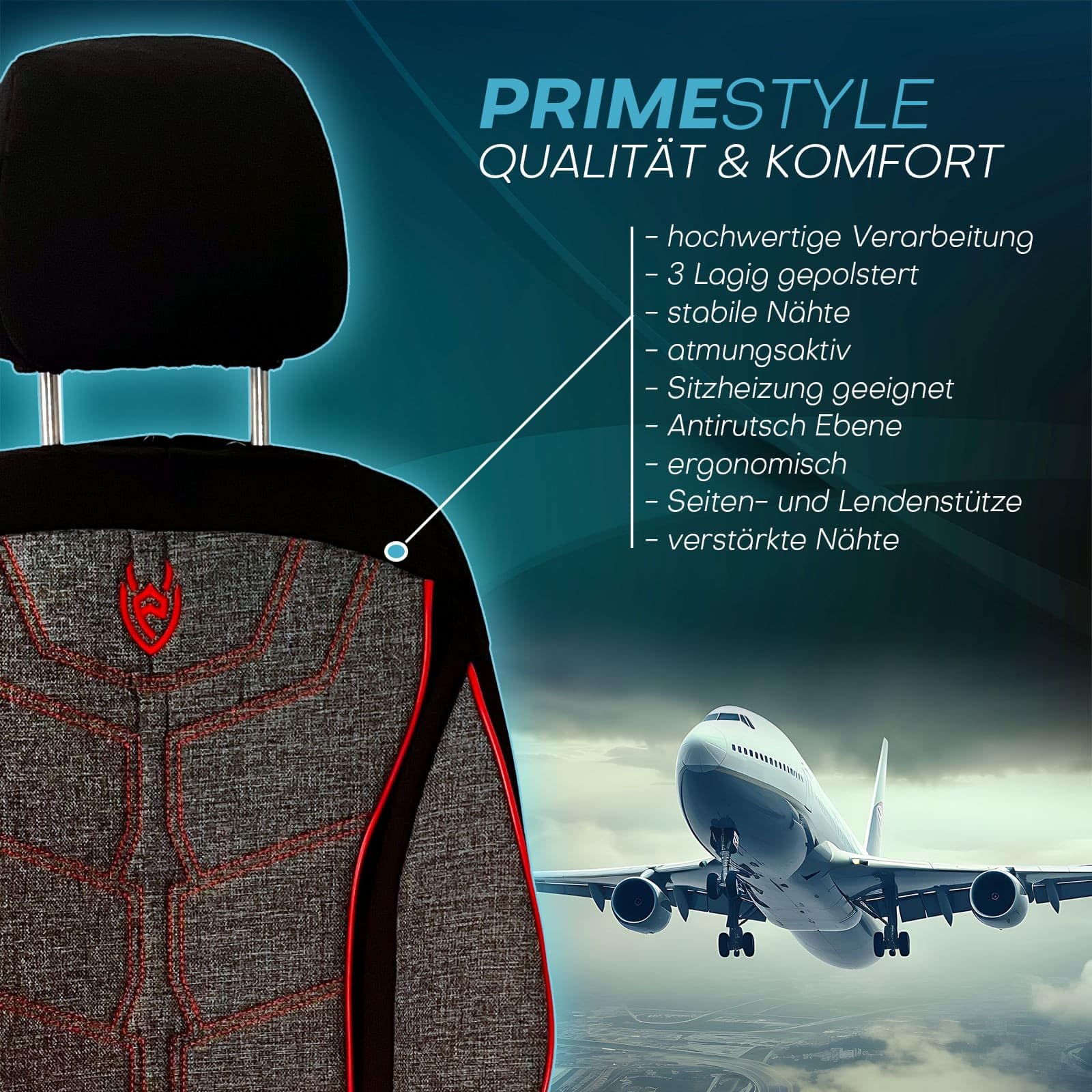Fundas de asiento aptas para BMW 3 | Color: negro y rojo | Modelo: Prime MT | Fundas de asiento | Fundas de asiento | MT2