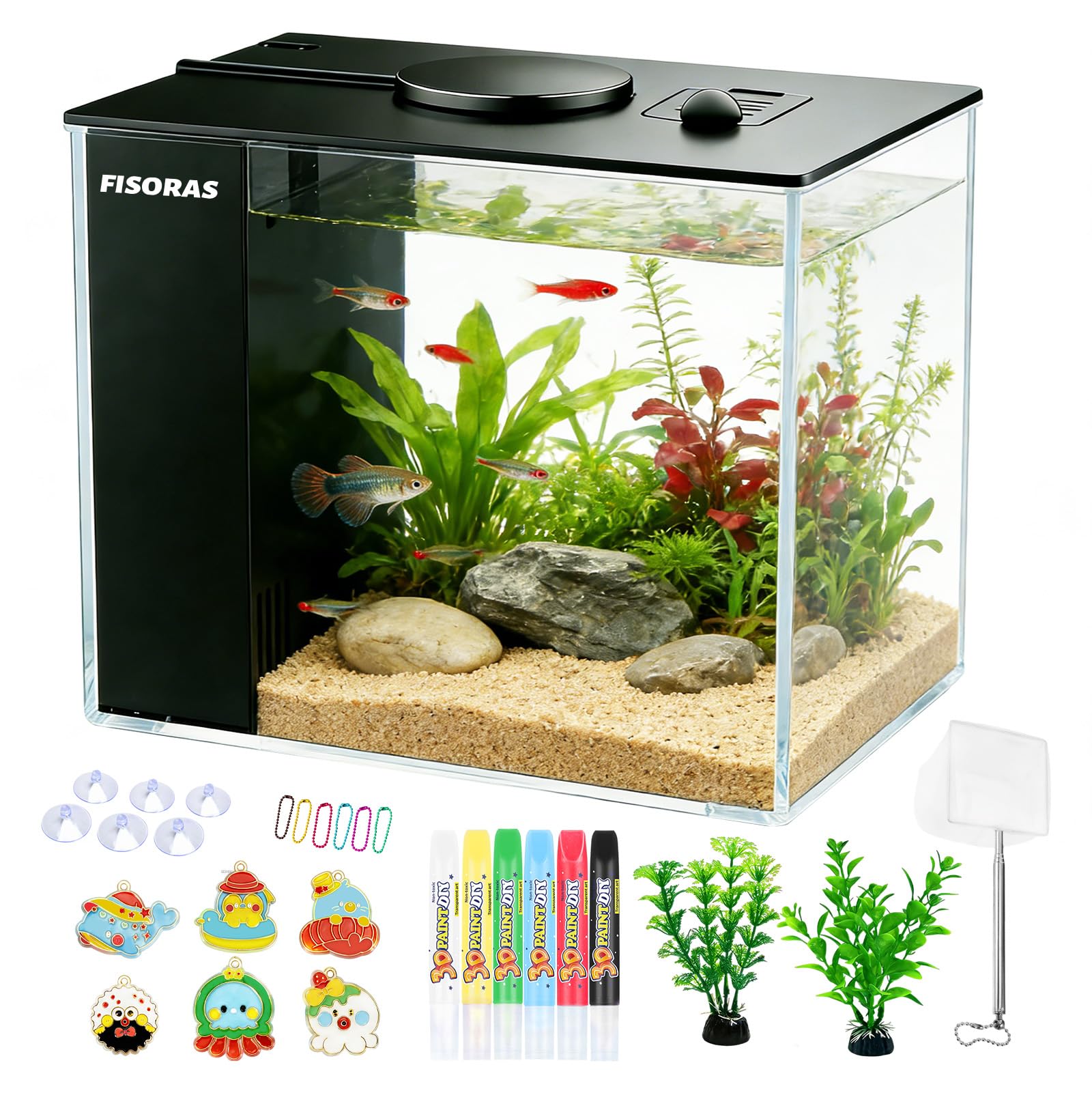Petit kit d'aquarium de 3,7 l avec pompe à filtre à eau et lumière LED | Idéal pour les petits poissons