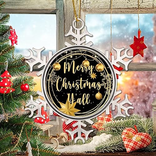 Miniatura 6 de New Year Seasonal Tree Decoration Ornaments Merry Christmas Y'all Holiday Present Metal Snowflake Xmas Tree Ornament Gold Snowflake Ball Wreath Xmas