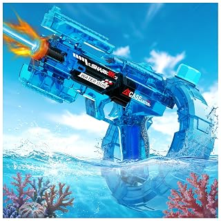 Electric Water Gun Toy, Automatic Water Blaster with Strobe Lights, 400ML Water Tank, Fully Automatic High-Speed Continuous Fire, Transformation Linkage, Summer Outdoor Pool Party Toys (Blue) - Amazon product rated Grade A