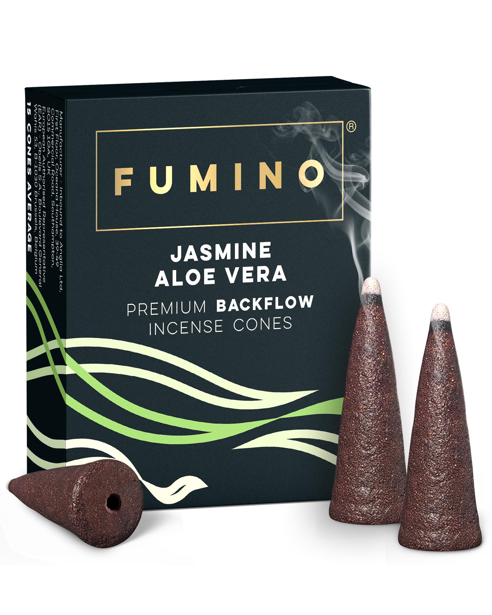 Fumino Black Backflow Incense Cones Jasmine Aloe Vera 15 Pack - Natural Masala