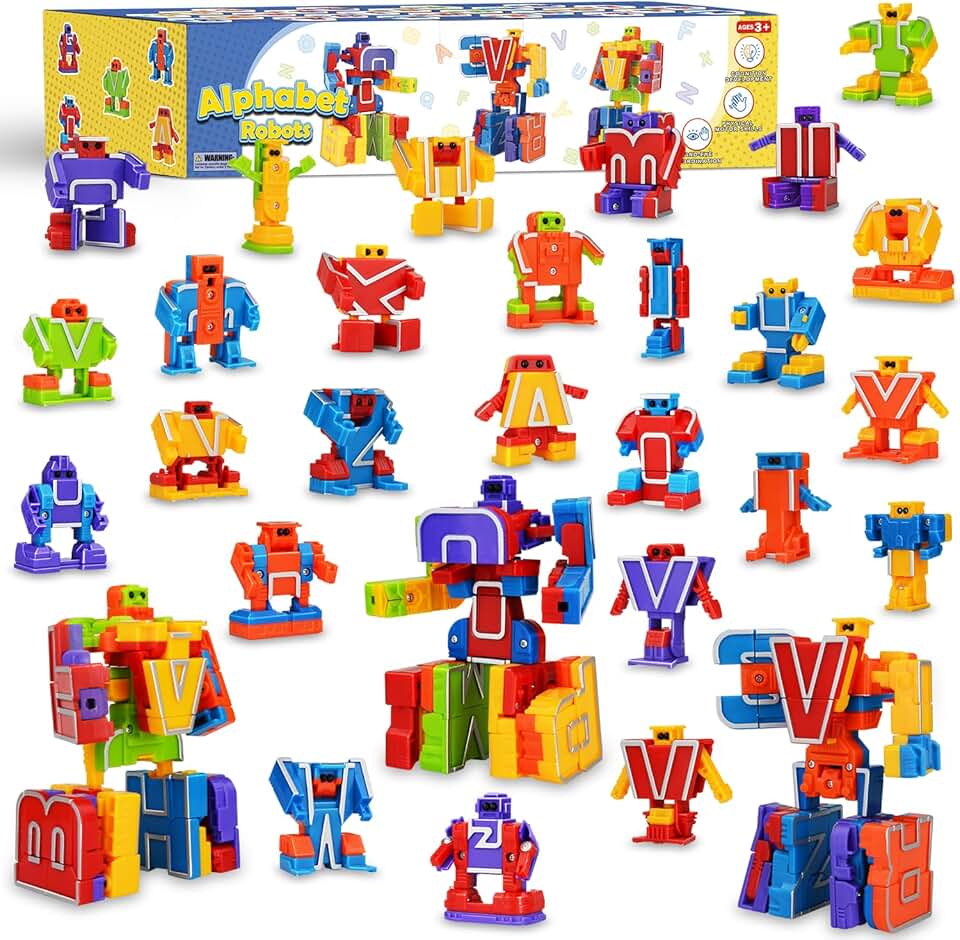 Birthday Toy Gifts for 3 4 5 6 8 Years Old Toddler Boys Girls,26 Alphabet Robots ABC Letters Educational Learning Toys for Kids,Alphabots Deformation STEM Fine Motor Skill Gifts for Preschool Age 3+