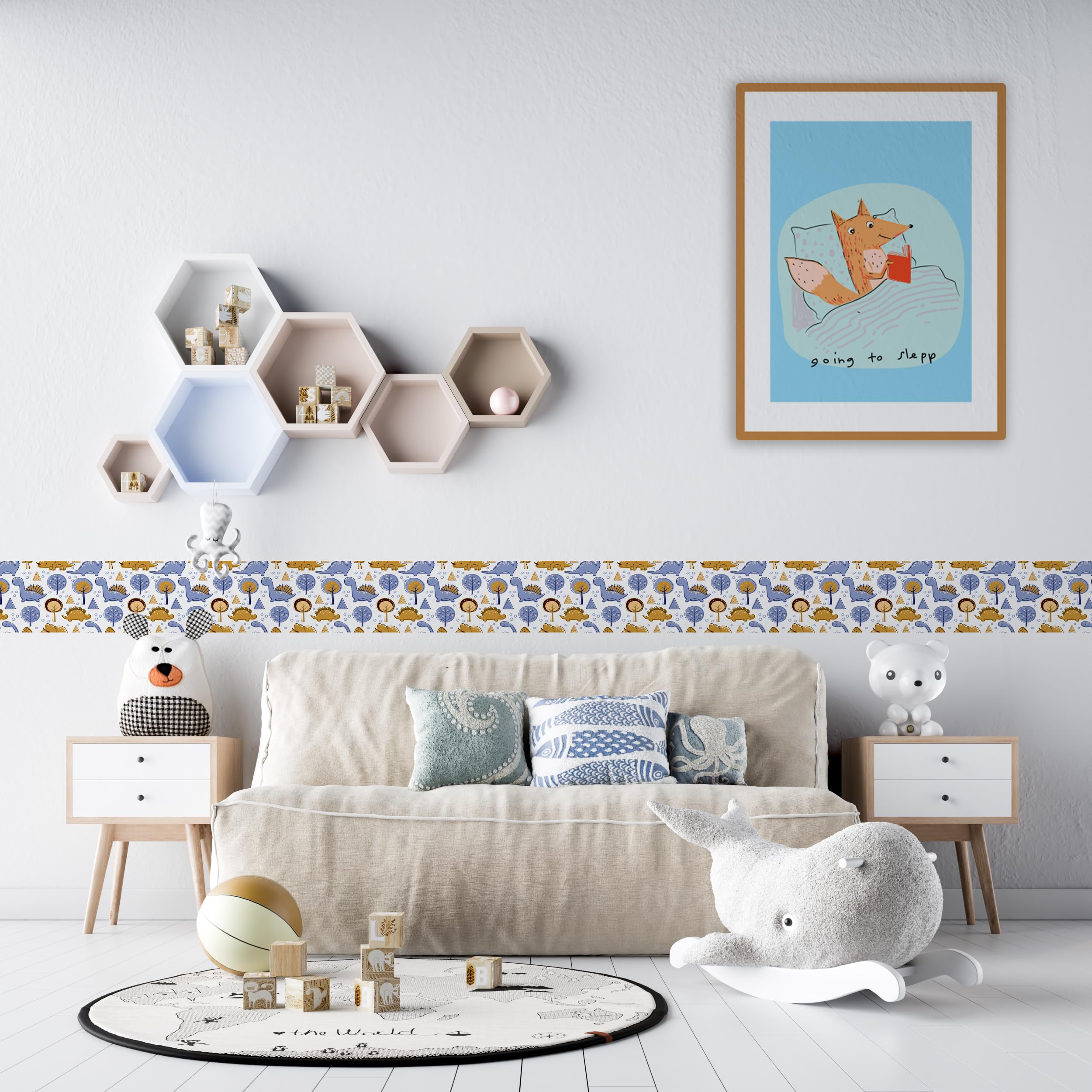 Bordo murale "Dinosauri" Greca decorativa per pareti cameretta bambini, adesivo riposizionabile e lavabile, facile applicazione e rimozione. Scopri la collezione