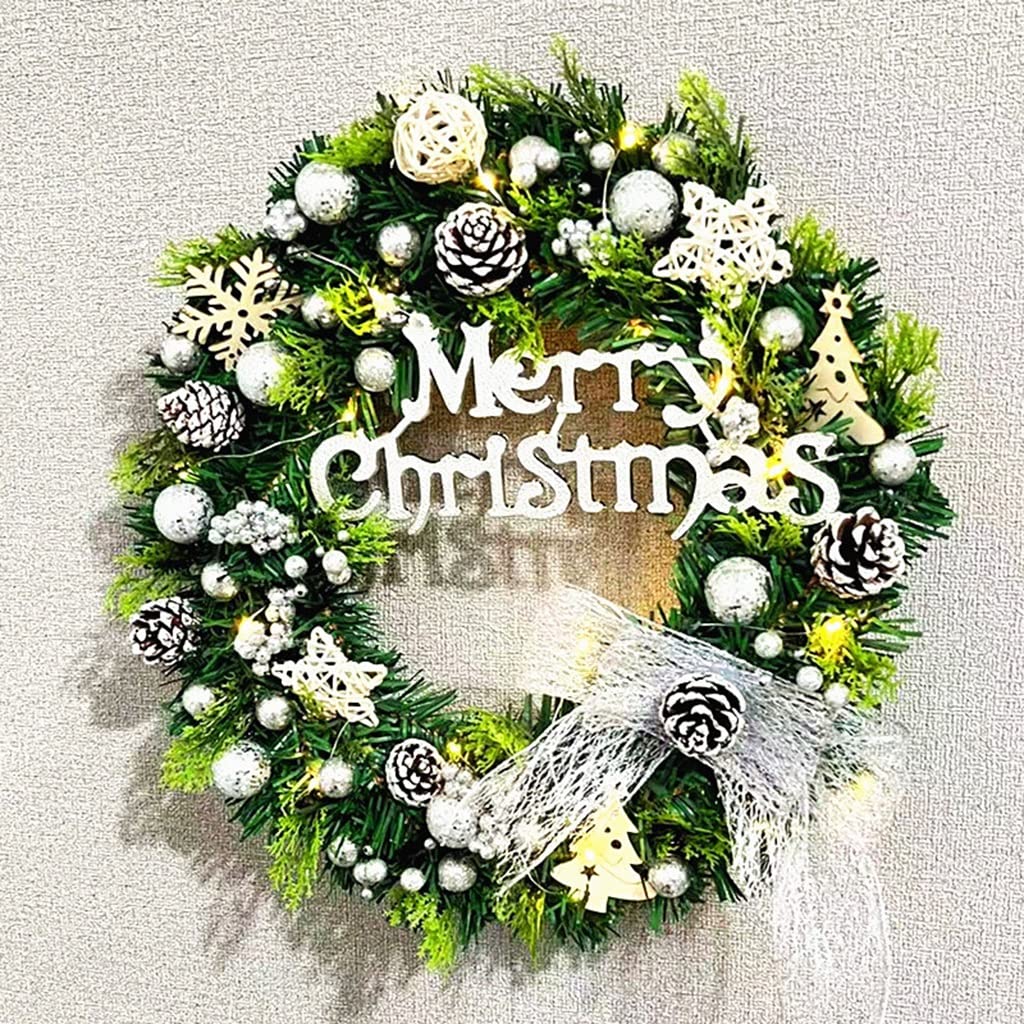 Coronas navideñas Artificiales con Luces, Corona navideña para Puerta de Entrada, Corona navideña Artificial Que Funciona con Pilas para decoración de Pared navideña para