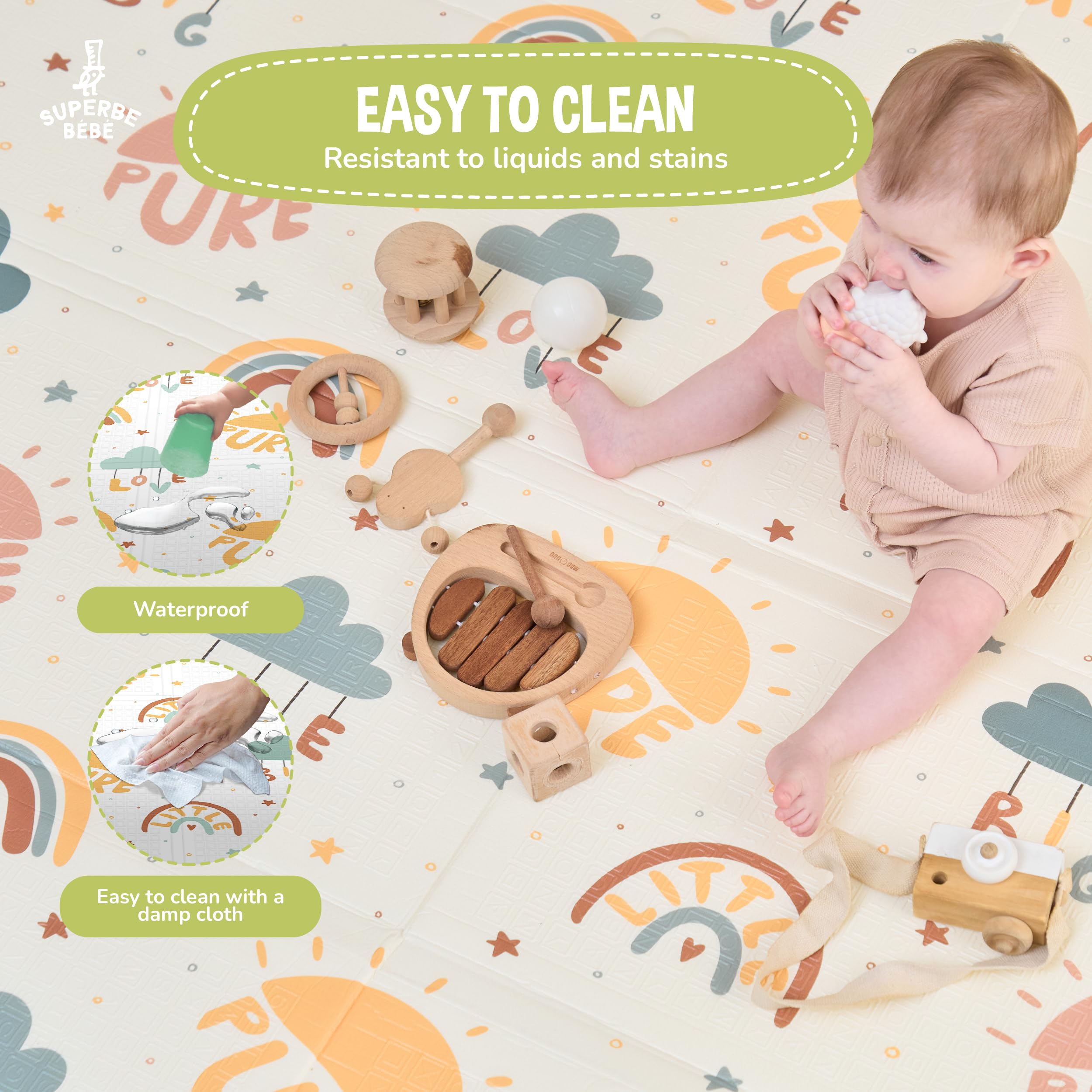 Alfombra Bebe Acolchada Plegable 180x200x1.5cm - Manta De Juegos - Manta Actividades Impermeable Reversible - Tapete De Actividades - Gimnasio Infantil Bebe - Regalo Bebé — view 8