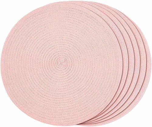 Miniatura 13 de FunWheat Juego de 6 manteles individuales redondos trenzados para mesas de comedor, manteles tejidos resistentes al calor, 15 pulgadas (negro, 6