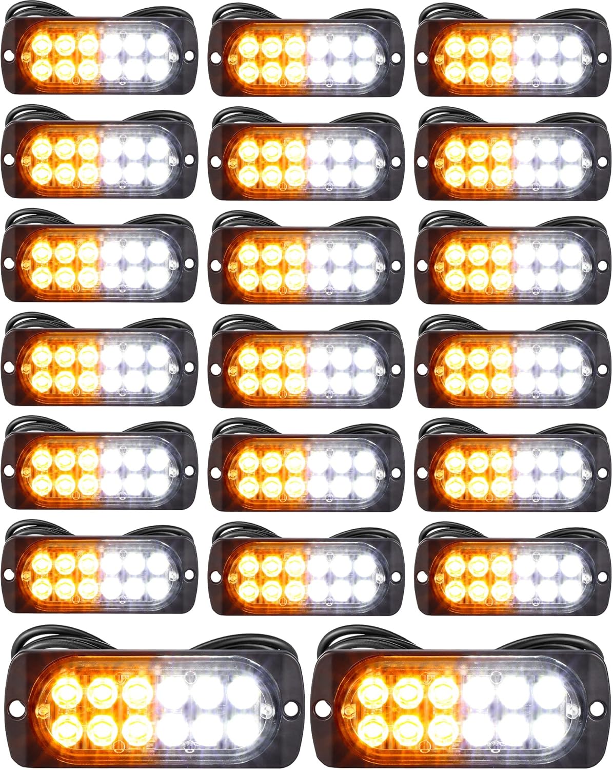 Leelosp 28 Pcs 12 LED Strobe Lights for Tow Trucks Construction Vehicles Surface Mount Emergency Hazard Beacon Safety Warning Lamps Flashing 12-24V Grille Head for Car Accessories (Amber and White)