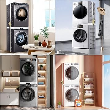 Universal Stacking Kit for Washer and Dryer, Adjustable Stacking Frame Kit Fit for 46-70 cm Washing Machine and Tumble Dryer, Stacking Shelf with Ratchet Ropes and Anti-Vibration Pads for Saving-space [Energy Class A+++]