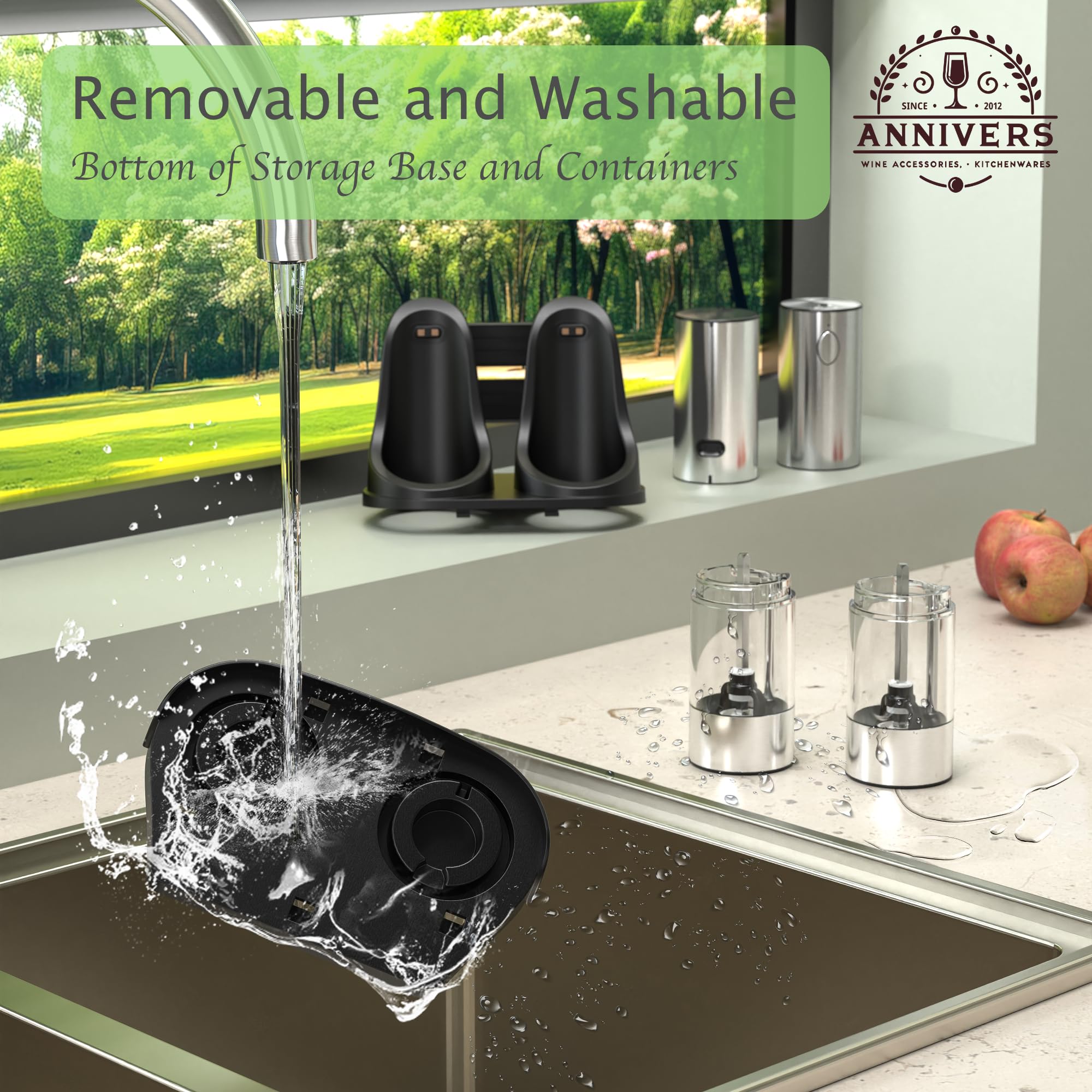 Juego de molinillo eléctrico de pimienta y sal, molinillo de condimento automático, grosor recargable tipo C ajustable, con luz LED, silo ampliado de 95 ml y base de almacenamiento lavable,