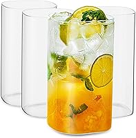 Vista 10 de LUXU Vasos para beber de 8 onzas con asa, juego de 4 vasos cuadrados delgados, elegantes vasos de bar para agua, jugo, cerveza, bebidas, cócteles