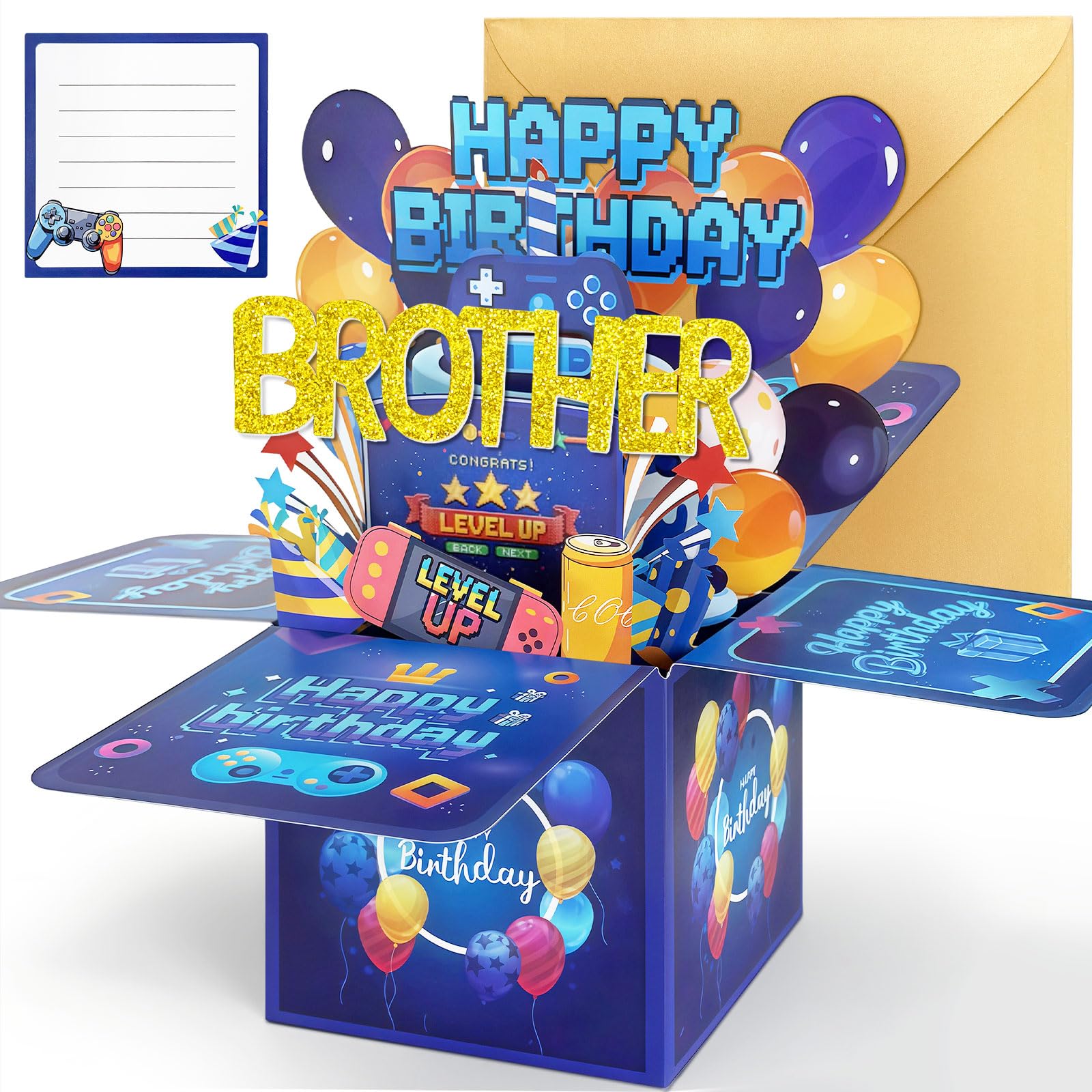 Hierein Brother Birthday Cards, Video Gamer Pop Up Happy Birthday Card Brother, Special Gifts for Brothers, Gaming 3D Popup Gift Box Greeting Cards for Boy Him Gift Decoration