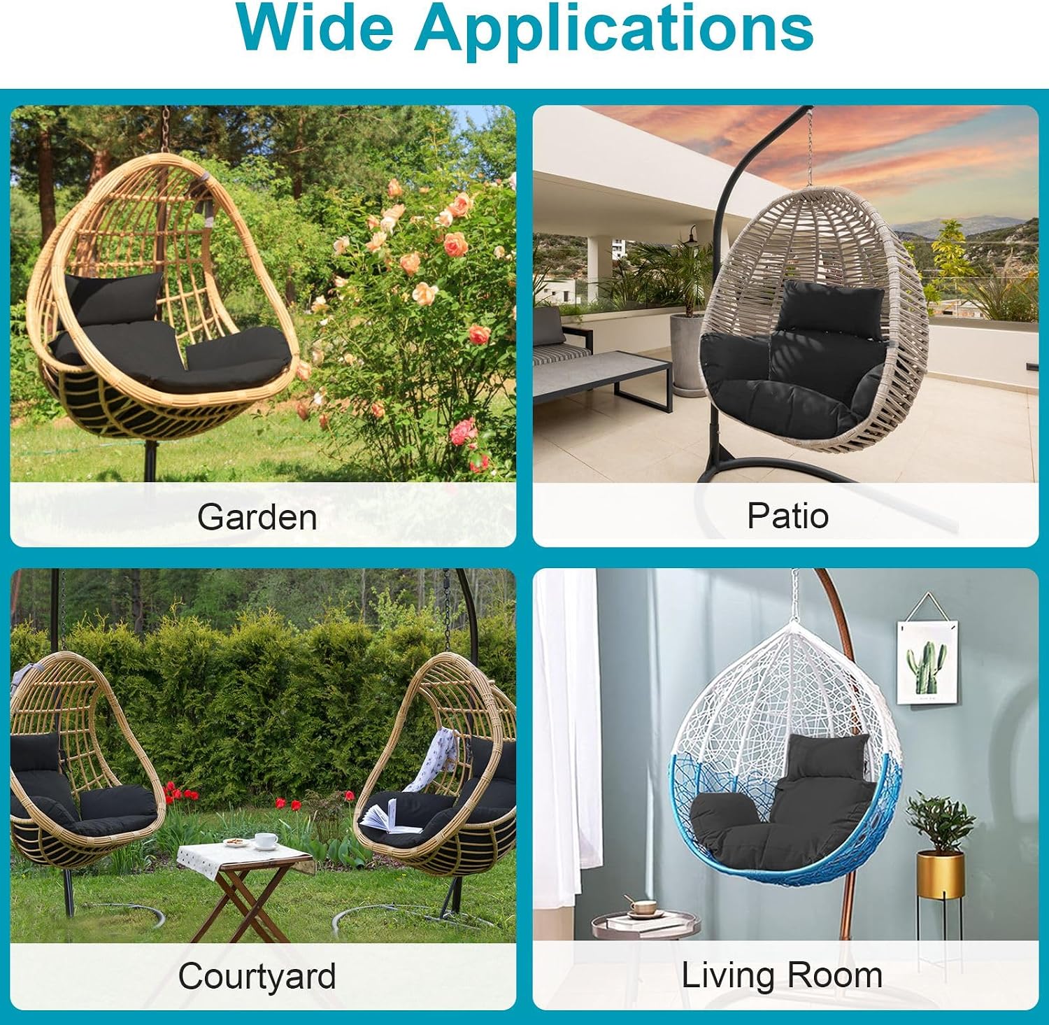 KOCASO Hanging Egg Chair Cushion, Soft Swing Basket Seat Cushion, Egg Chair Cushion Pads with Ties for Hammock, Outdoor Replacement Patio Furniture Cushions Indoor Sofa