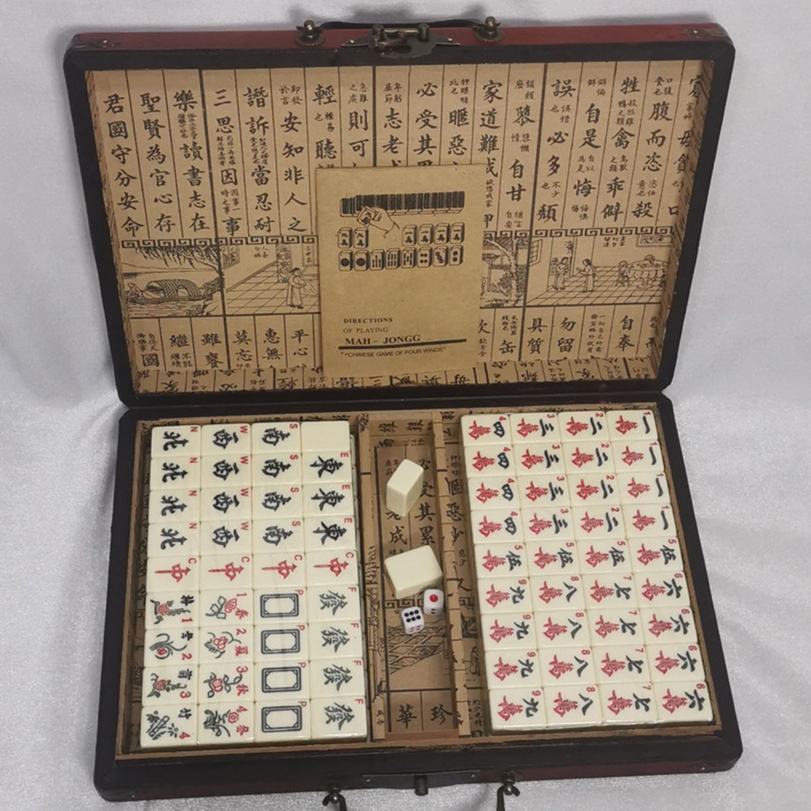 Mahjong portatile con custodia con maniglia per trasporto, 144 per serate gioco da tavolo, scatola compatta per riunioni famiglia e giochi gruppo da tavolo Custodia per Home