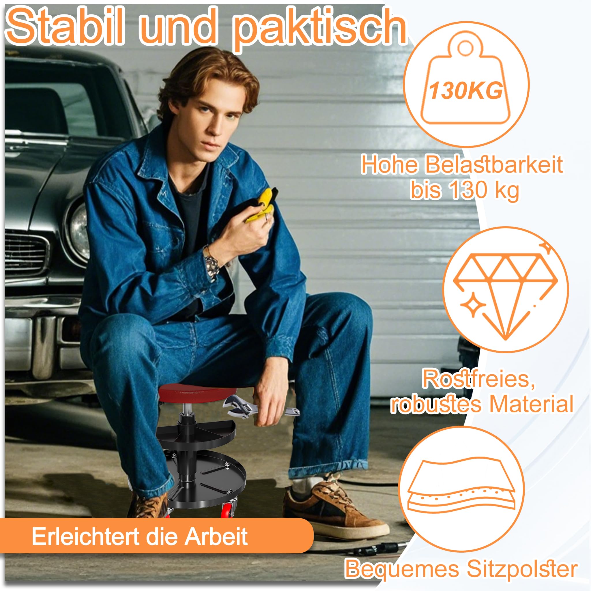 2 stuks Ergonomische Rolkruk Hoogte Verstelbaar 51-67cm - Zwart - Merkloos
