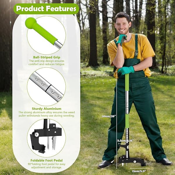 Stand Up Weed Remover Tool, 4-Claw Weed Puller Root Remover for Garden, Patio, Lawn, Long Handle Dandelion Removal Tool and Weed Extractor, No Bend Garden Weeder Tool with Foot Pedal - 3