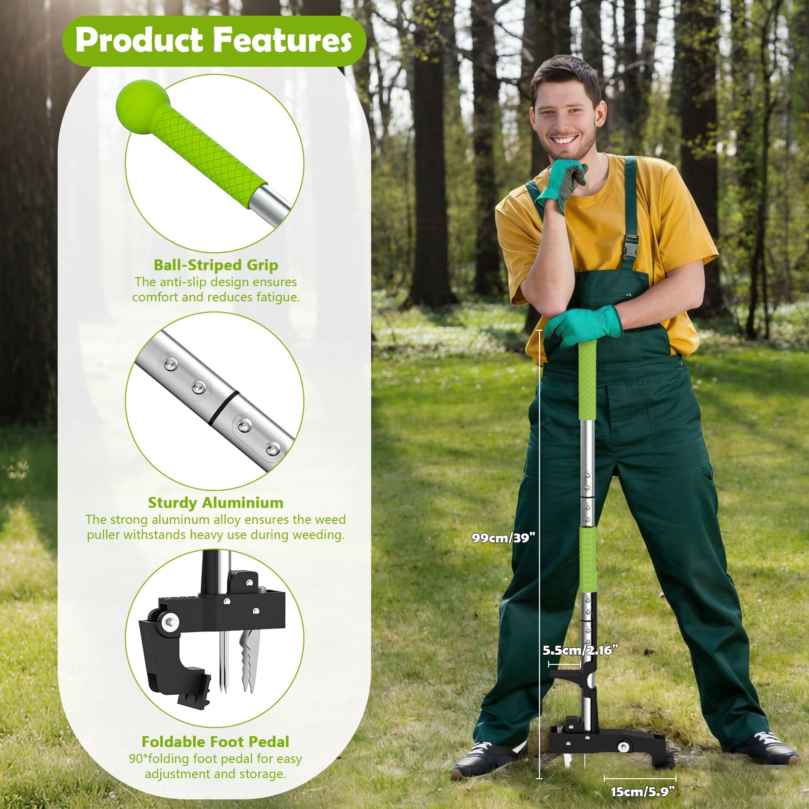 Désherbeur Manuel, Extracteur de Racines à 4 Griffes | Outil D'extraction de Pissenlits à Long Manche pour Jardin, Patio et Pelouse, Désherbeur sans Flexion avec Pédale