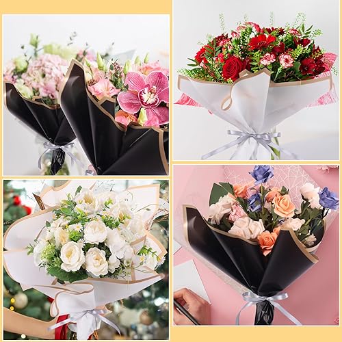 Miniatura 4 de Yahenda 420 hojas de papel de regalo de flores para ramo de flores con borde dorado, papel de regalo de estilo coreano para manualidades, decoración