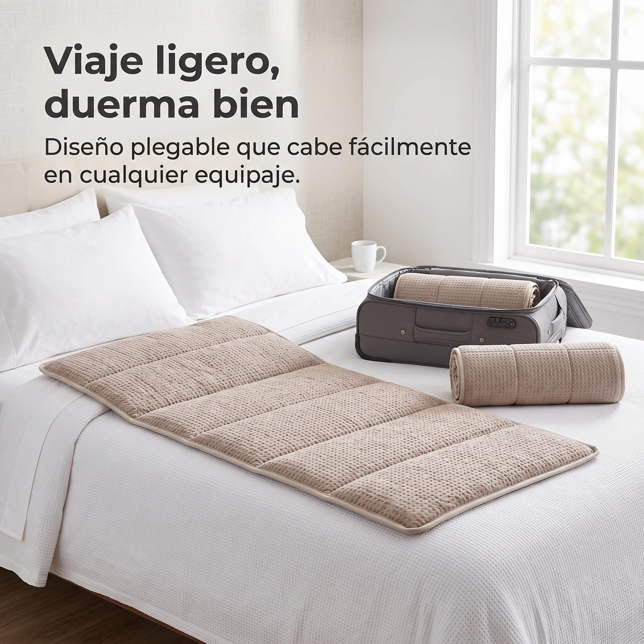 Almohada Viaje Algodón Plegable Ajustable para un scanso Óptimo, Azul