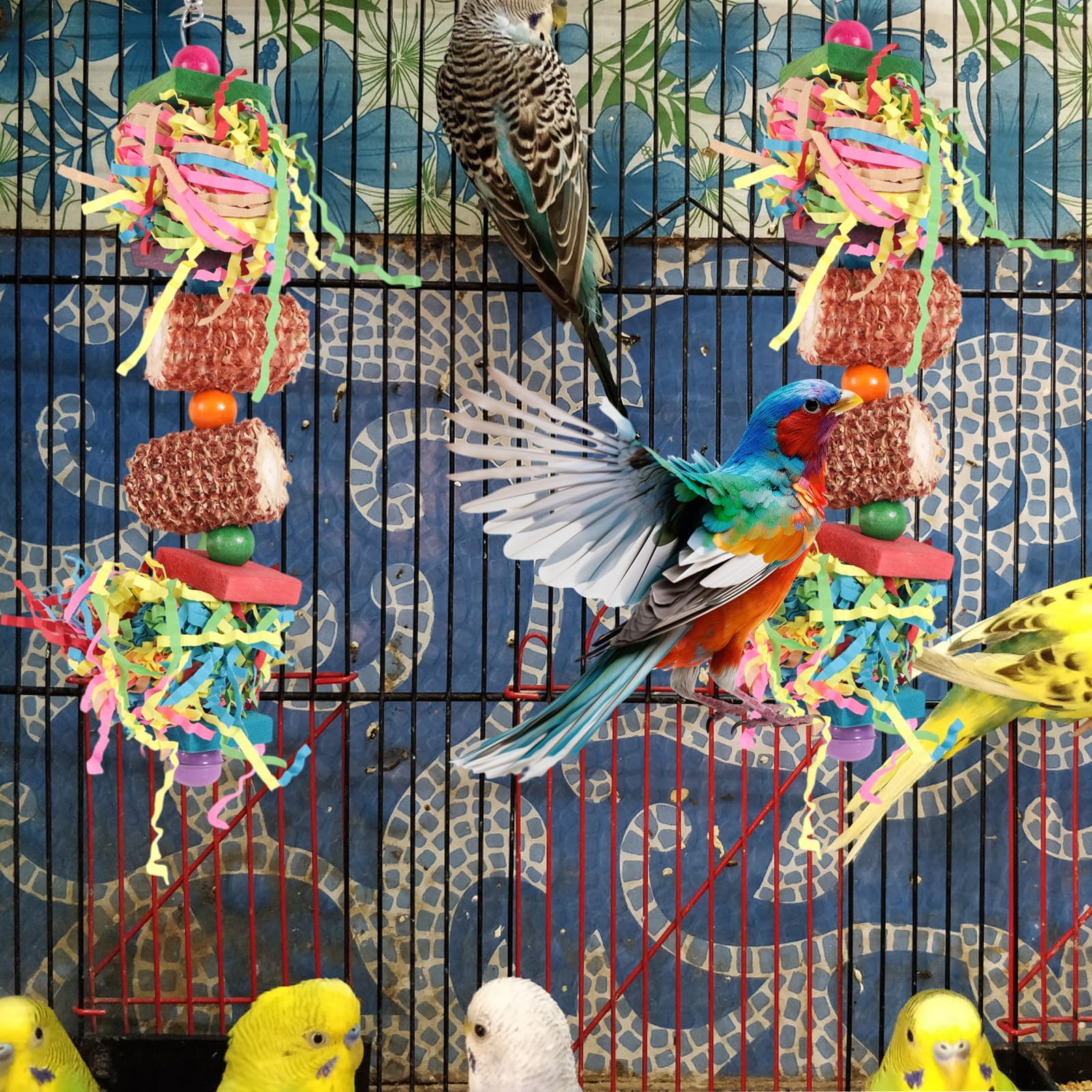 2pcs Bird Toys, Parrot Toys for Parakeets Cockatoos Cockatiels Budgie Conure Macaw Corn Cob Shredding Paper Tearing & Foraging Toy Chewing Hanging Toy Cage Accessories for Small & Medium Birds Pet - image 6