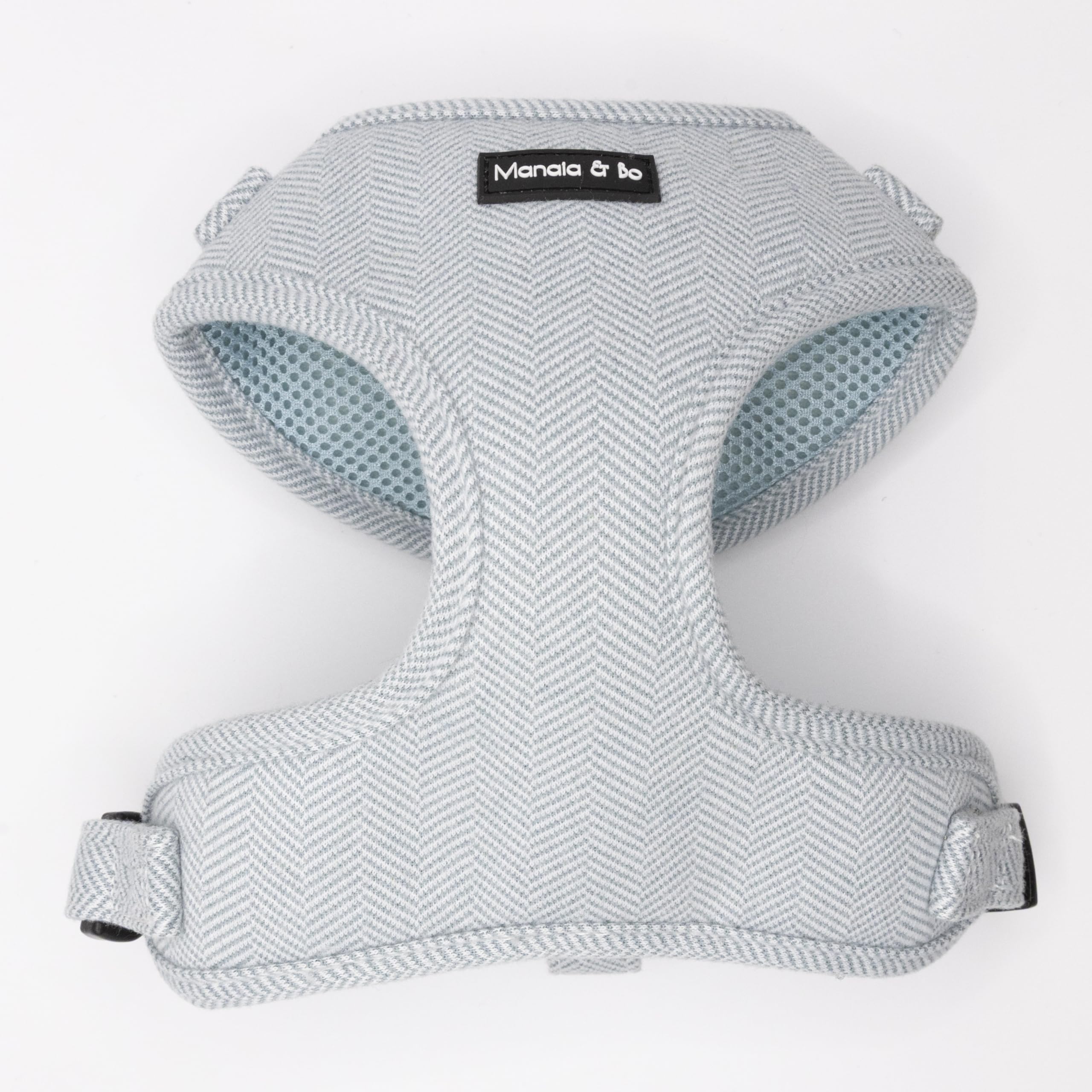 Premium Quality Adjustable Sky Herringbone Tweed Dog Harness Vest with Black Fastenings | Neck: 29-36cm, Chest: 36-48cm (Extra Small, Harness Only) โ image 1
