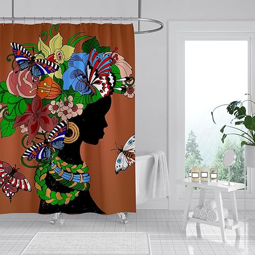 Miniatura 2 de Cortina de ducha de mujer africana, cortinas de ducha de niña negra afroamericana, divertidas, juego de cortinas de ducha de tela de arte negro,