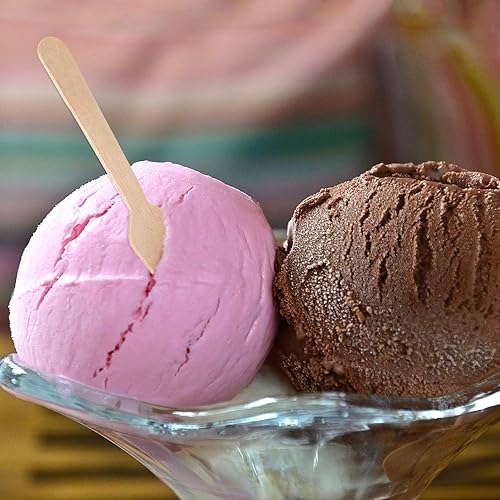 Vista 7 de Gmark Paquete de 200 mini cucharas de madera de 4 pulgadas, cuchara desechable de degustación de extremo cuadrado, yogur de muestreo, helado, madera