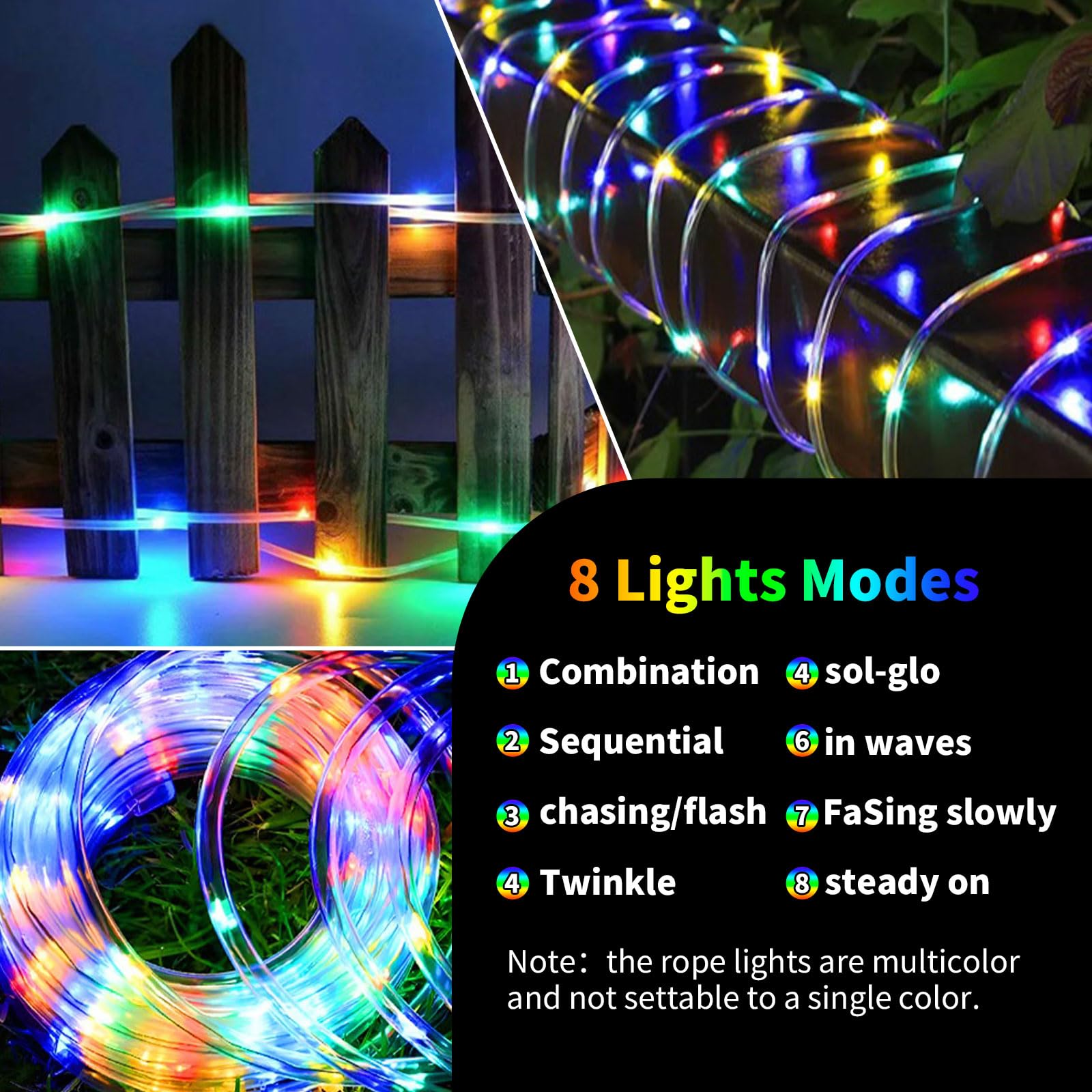 LairtPOW Paquete de 4 luces solares de cuerda de 39 pies, 100 luces LED multicolor impermeables para exteriores, control remoto, para camino, piscina, patio, jardín, palmera, Navidad, Halloween