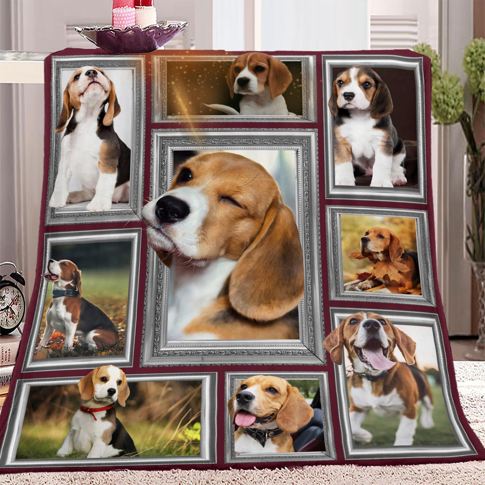 Cozyrest Cute Animals Beagles 9 Sherpa Fleece Blanket For Children Adults, Cute Animals Beagles Throw Blanket Plush Flannel Fluffy Soft Warm Bed Blanket Washable For Bed Sofa And Couch, 100X130 Cm