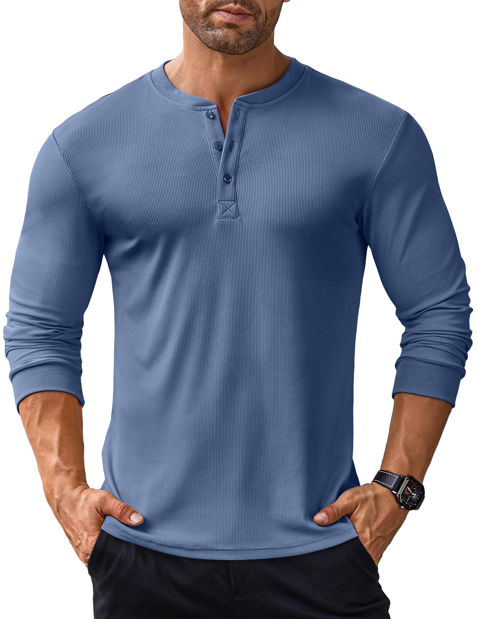 COOFANDY Langarmshirts für Herren Henley Shirt Langarm Shirts | Longsleeve Tshirt mit Knopfleiste, Henleyshirt, Henley Tshirt Langarm Shirts, Gerippt Henley Pullover