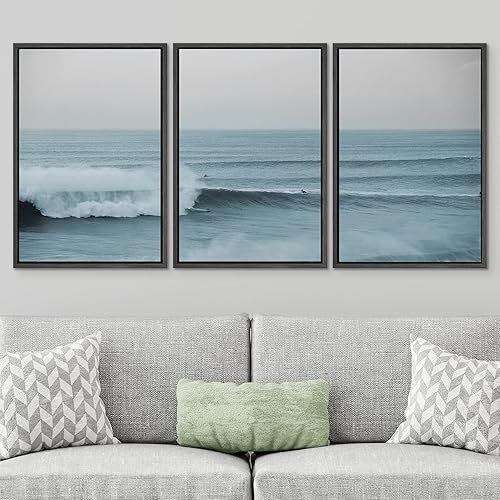 Miniatura 3 de SIGNWIN Lienzo enmarcado para pared, gran angular, olas del océano y surfistas, naturaleza, desierto, fotografía, moderno, elegante, escénico,
