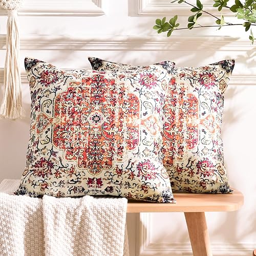 Miniatura 1 de NEXHOME PRO Juego de 2 fundas de almohada bohemias de 18 x 18 pulgadas, con estampado de alfombra persa, fundas de almohada cuadradas decorativas,