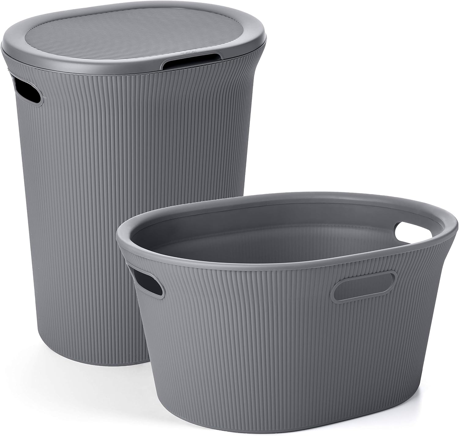 Tatay Baobab Cesto para la Ropa Sucia con Tapa, 40 l, plástico Polipropileno, Gris, 41 X 33 X 50 + Cesta para La Colada, PP BPA Free, Gris, 35