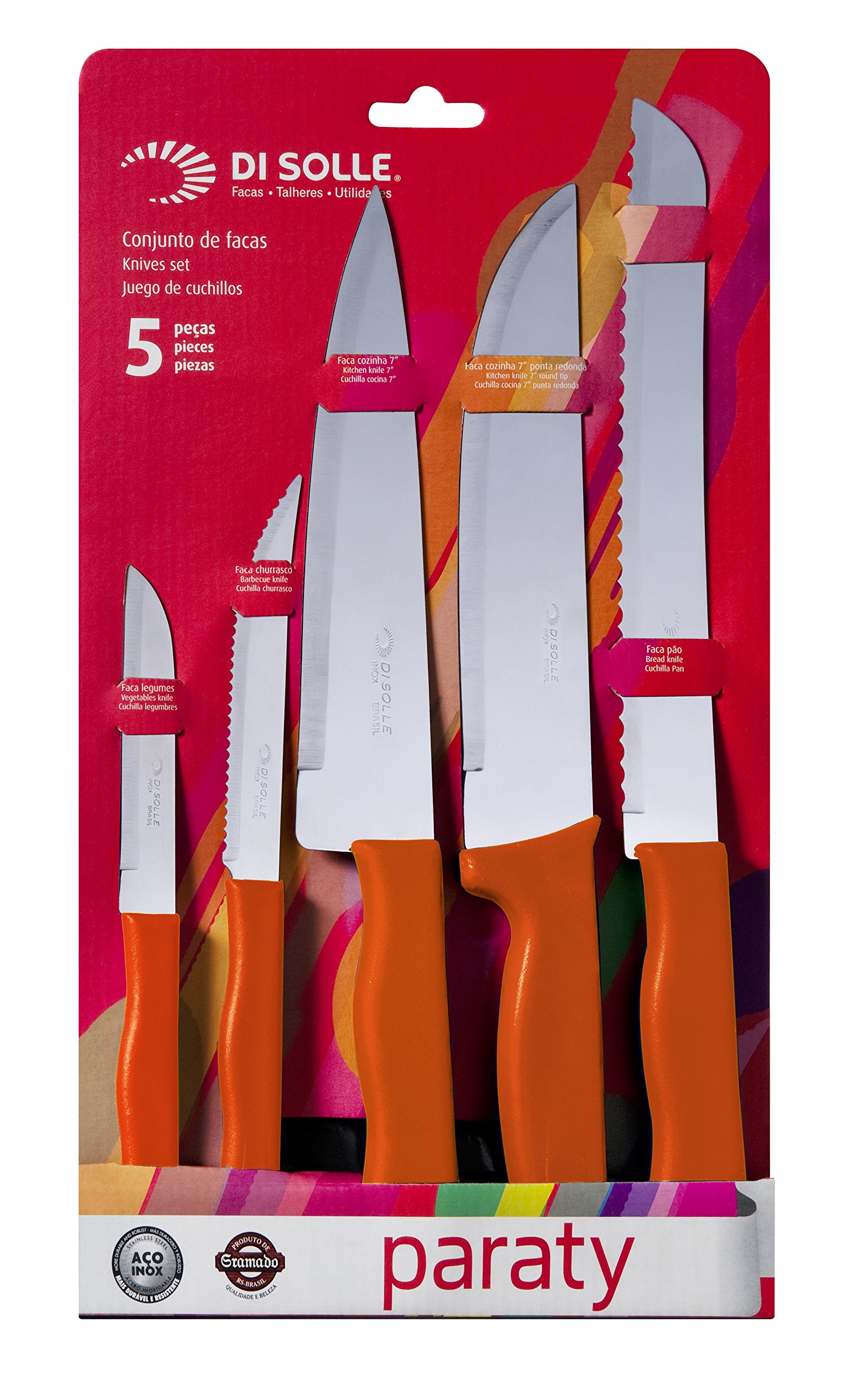 Di Solle 5 pc Kitchen Knife Set - Stainless Steel Blade - PP Handle