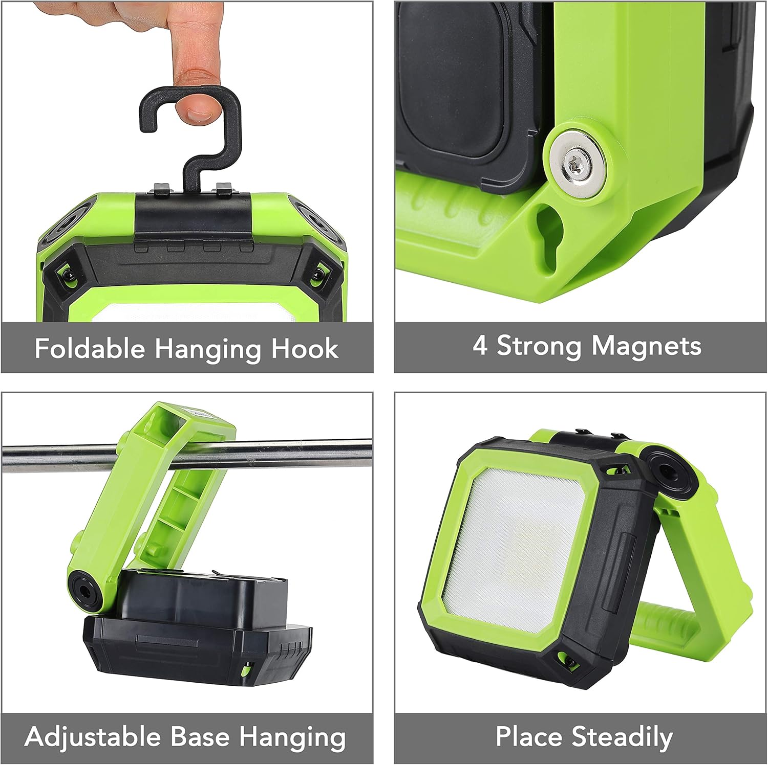 2 Pack Rechargeable Work Light Clamp Rotating Flood Light, 900lm Dimmable 190° Rotating Base Job Site Lighting, IPX4 Waterproof LED Light for Outdoor Camping Repairing Construction Emergency