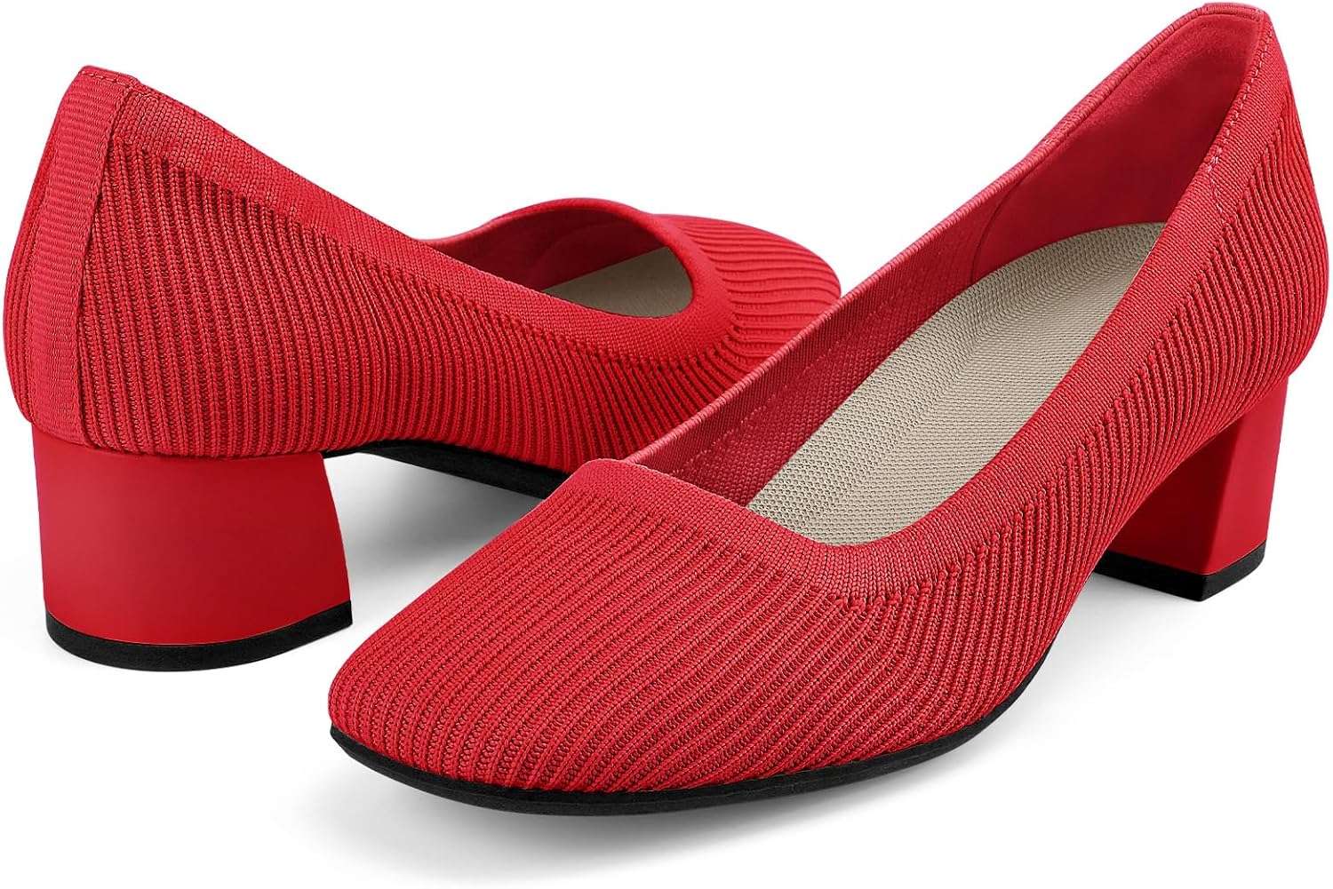 JENN ARDOR Low Chunky Heels Dress Shoes for Women Comfortable Knit Block Heeled Pumps Square Closed Toe Dressy Casual Wedding Party Prom Office Work Slip on Shoes