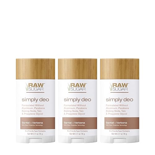 Raw Sugar Simply Deo- Santal + Verbena, desodorante sin aluminio para hombres y mujeres, limpio, fabricado con ingredientes derivados naturalmente,
