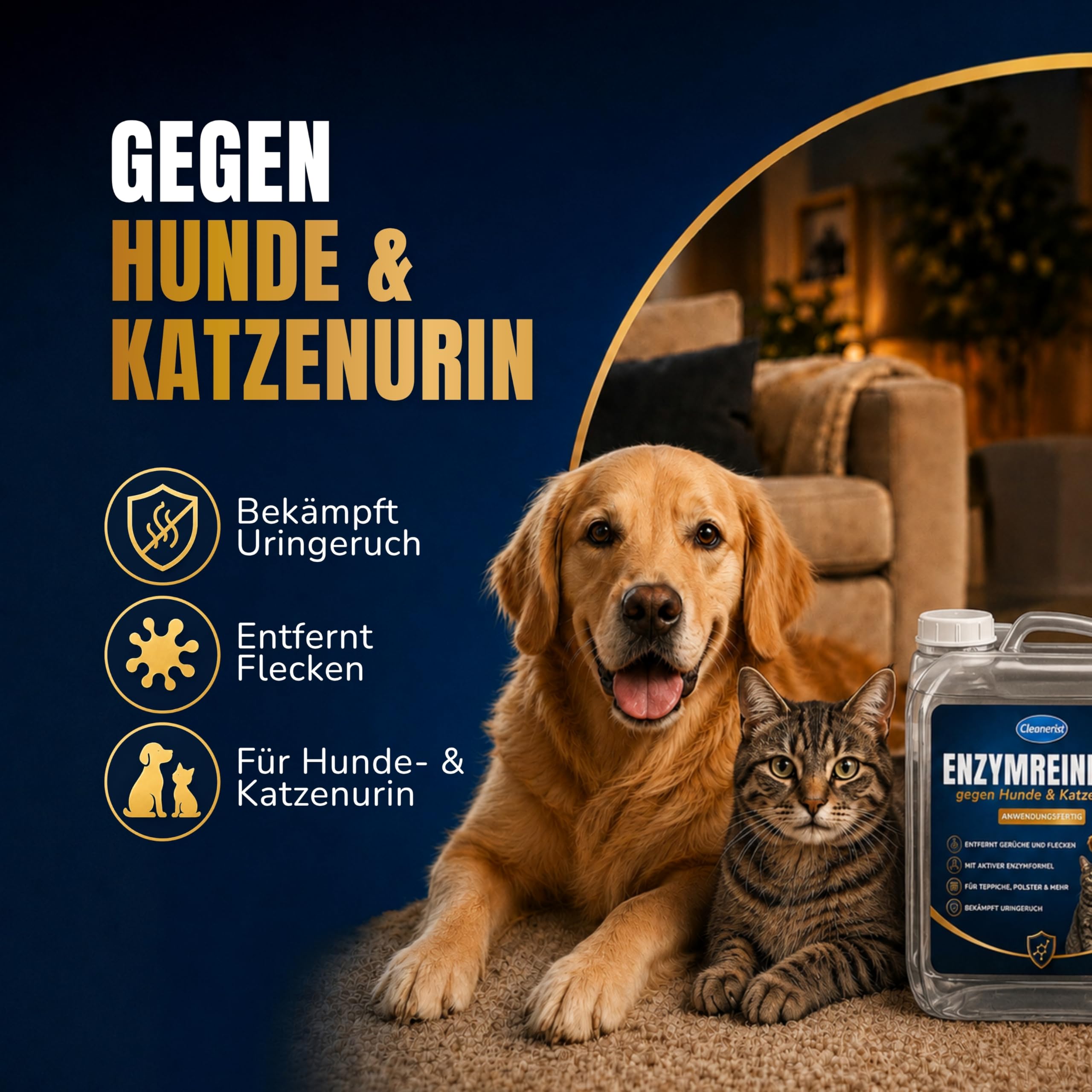 5L Enzymreiniger - Mikrobiologischer Geruchsentferner & Fleckenentferner, Katzenurin & Hundeurin Entferner, Geruchsneutralisierer für Polster & Teppich, Anwendungsfertig im Kanister
