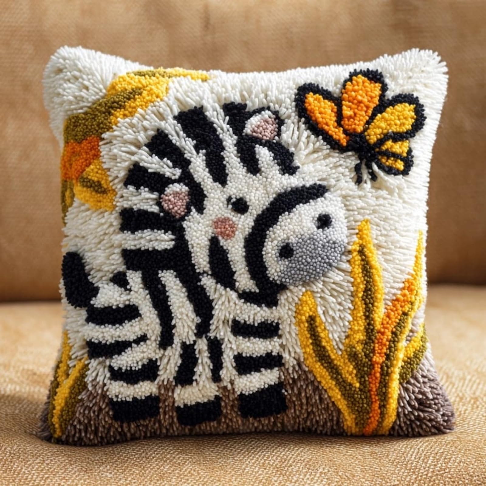 WallustrioaW Latch Hook Kits Pillow,Zebras and Butterflies