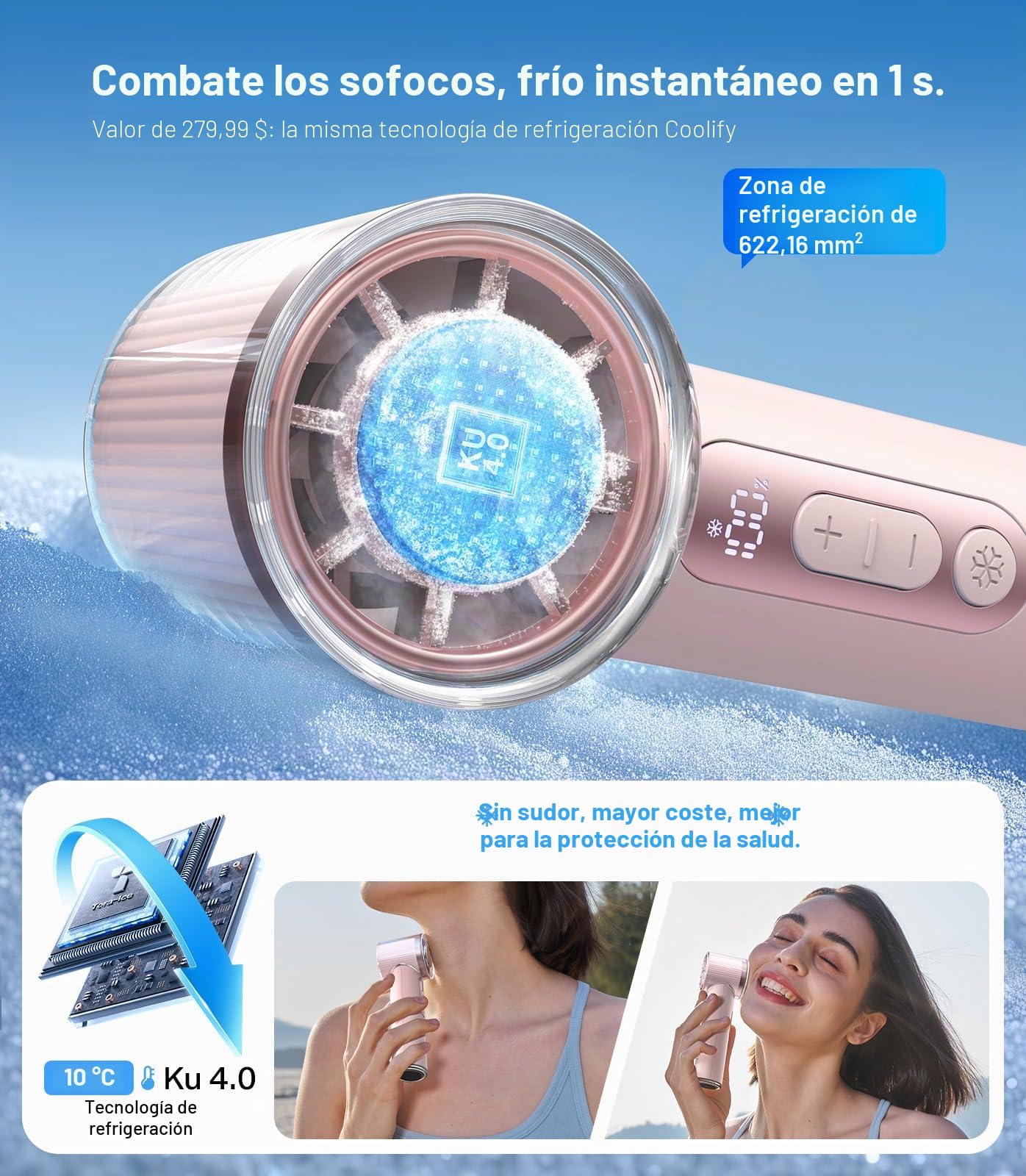 TORRAS Coolify iva - Ventilador portátil para enfriar hielo de 5000 mAh, ventilador personal recargable de 0 a 100 velocidades, ajustable, súper mini pero potente ventilador portátil