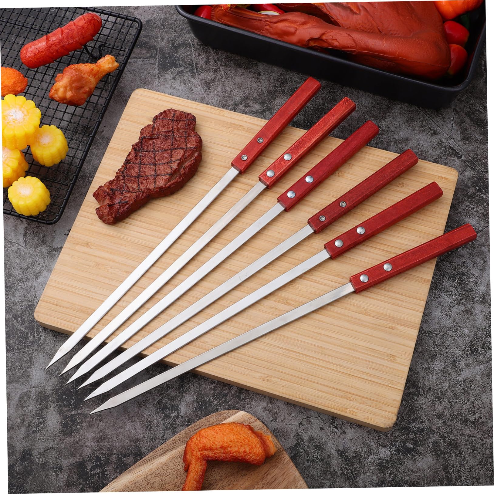 POPETPOP Juego de 3 Brochetas Planas de Acero Inoxidable para Parrilla Herramienta para Kebab Brochetas de Metal para Barbacoa Uso al Aire 6 Piezas X 3