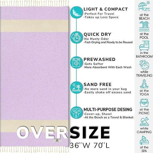 Miniatura 3 de Toalla de playa turca de gran tamaño, 36 x 70 pulgadas, diseño de diamante, toalla turca para playa, baño, piscina, gimnasio, yoga, prelavada,